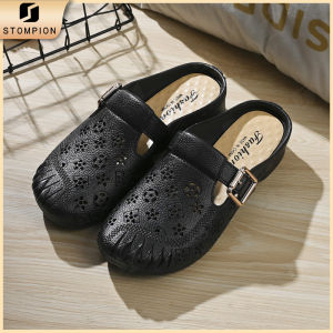 STOMPION Korean Slippers For Women Head-pack Hollowed-out Fashion Non-slip Soft-sole Flat Sandals