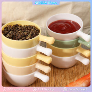 4Pcs Sauce Dish with Handle Round Soy Sauce Bowl BBQ Hotpot Seasoning Bowl Ketchup Dipping Sauce