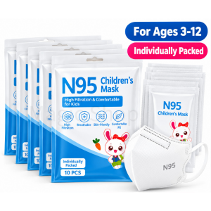 E-Star N95 Childrens Protective Mask for Ages 3-12 Individually Packed 100 pcs 3D Stereo Shape 5-Layer Protection GB Standard Efficient Filtration Safer Breathing