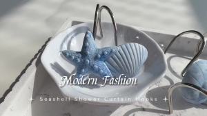 Seashell Decorative Shower Curtain Hooks Fashion Shower Curtain Rings Ocean Shower Curtain Hangers 12PCS Shower Hooks for Shower Curtain Bathroom Bedroom Living Room Home Decor