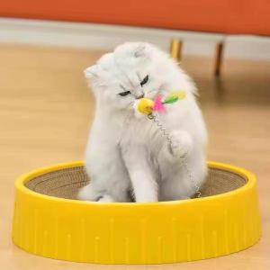 MOGU Cat Round Cardboard Scratch Board Pad Scratcher Pet Toy Mainan Kucing Cakar Basket