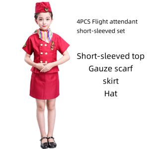 6PCS Pilot Costume for Kids Boys Girls Set Captain Uniform Flight Attendant Costume Pilot Career Guidance Costume Airline Pilot  Attendant Cosplay