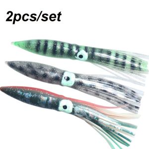 LIWU 2PCS ว่ายน้ำ เทียม ซิลิโคนนิ่ม เหยื่อปลาหมึกน้ำเค็ม หางยาว ล่อกระโปรงปลาหมึก รอกตกปลา