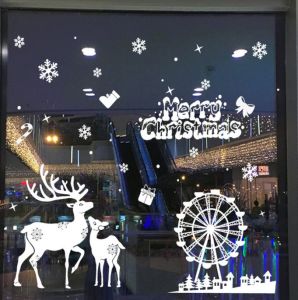 Decal trang trí Noel hít tĩnh điện - Chú nai bên chiếc vòng quay trắng