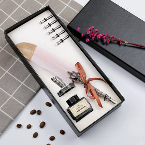Vintage Feather Quill Dip Pen Fountain Pens With Ink +5 Nibs Set Stationery Gift
