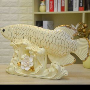 45CM Ceramic Arowana Ornament Feng Shui Decoration Lucky Chinese Style Blessing Living Room Display Housewarming Gifts Living Room TV Cabinet Decorations