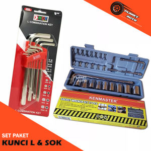Set Paket Kunci Sok 27 Pcs dan Kunci L kombinasi 9 Pcs Mata Hexa & Bintang