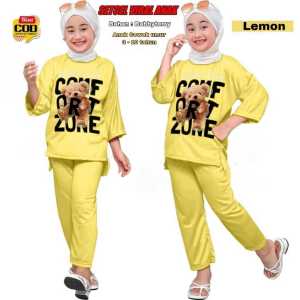 ELANNO - Setelan Anak  Karakter Bear Usia 3 - 11 Tahun Super Viral / Oneset Anak Muslimah Best Seller