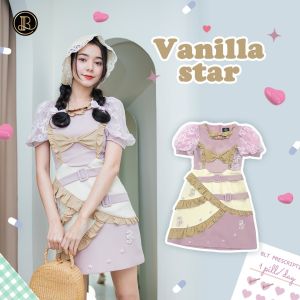 BLT BRAND การันตีเสื้อผ้าแบรนด์แท้ มินิเดรส สีชมพูระบายน้ําตาล VANILLA STAR