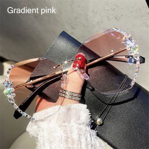 XU HOME Vintage Cutting Lens UV400 Rhinestone Sunglasses Rimless Sunglasses Women Sun Glasses Gradient