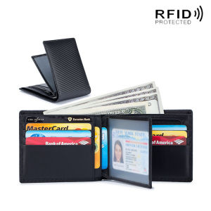 Carbon Fiber Men Slim Wallet Genuine Leather Driver License Money Bag Minimalist Bank Credit Card Holder Coin Pouch Purse