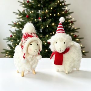 MIRELINA Vải nhung Tượng dê Trắng Thiết kế dễ thương. Tượng cừu con Lễ hội Trang trí tiệc dây chuyền hình cây Giáng sinh