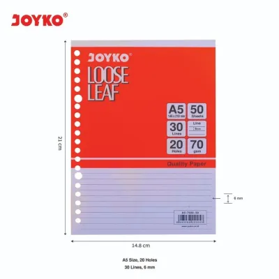 Loose Leaf - Isi Kertas File - Binder Joyko A5-7020 - 50 Lembar