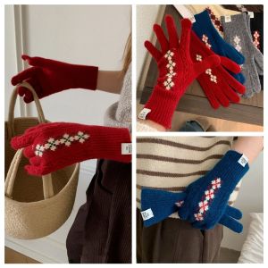 DRESSPLUS Red Winter Knitted Gloves Soft Fair Island Style Crosshatched Pattern Wool Gloves Skiing Warm Women Cycling Mittens Girls