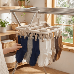 RANZH 32/40 Clips Sock Drying Rack Windproof Plastic Sock Underwear Rack Multi-functional Folding Balcony Drying Hanger Household