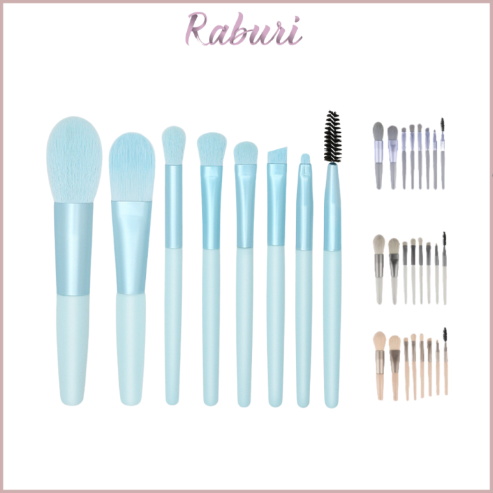 RABURI 8PCS SET KUAS MAKE UP FREE POUCH TRAVEL MINI SIZE BRUSH