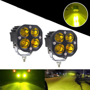 2PCS Universal 3 Inch 40W Yellow LED Work Light Square Mini Waterproof Driving Light Fog Light