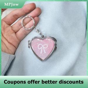 【MPJow】 Y2K Trendy Heart Folding Mirror Keychain Sweet Cool Metal Keyring Makeup Mini Mirror Fashion Bag Pendant Girly Gifts