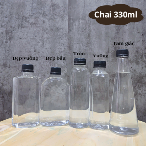 [Combo 20 Chai] Chai Nhựa PET 330ml Kèm Nắp Đen Dày Dặn – Đựng Trà Sữa Nước Ép Sinh Tố Mang Đi