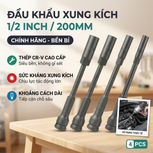 Bán lẻ - Chụp bulong sâu lòng dài 200mm khẩu cho máy bulong 1/2 inch