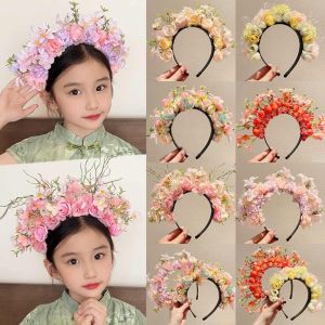 POYAN Bờm Tóc Hoa cài đầu Tuyền Châu Phụ kiện tóc Vải Băng Đô Hoa mô phỏng Thời trang Vòng hoa Băng đô hoa phong cách dân tộc Ảnh