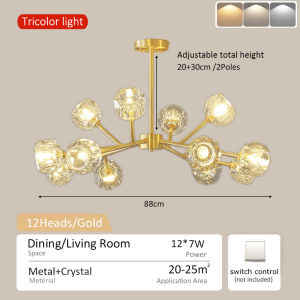 【LOCAL/COD】Modern Crystal Chandelier Ceiling Light Tricolor Center Light LED Pendant Lamp for Dining Living Room