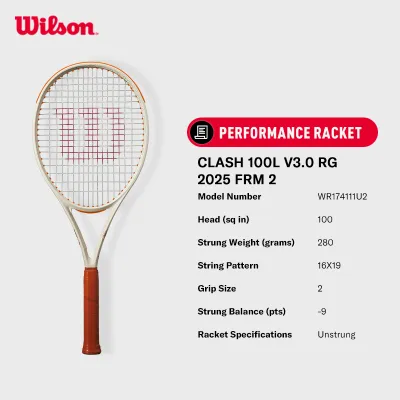 WILSON Clash 100L V3.0 Roland Garros 2025 Performance Tennis Racket