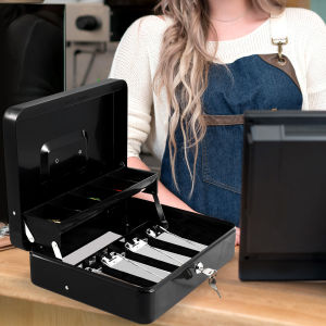 COD Money Box For Cash Saving Locking Cash Box With Money Tray Metal Money Saving Organizer 4 Bill/5 Coin Slots Cash Register Drawer