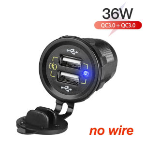 Quick Charge QC3.0 Dual USB Car Charger Waterproof 36W 12V USB Outlet Fast Charger Power Outlet for Marine Boat Motorcycle Truck