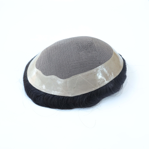 Men Toupee Mono Base Human Hair Replacement System Natural Looking Black Breathable Daily Wear