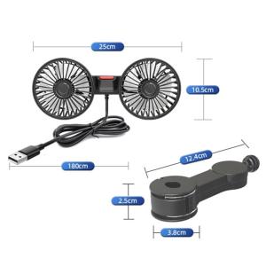 BunMo Car rear fan 360 degree USB double head fan 3 speed wind speed car rear seat fan Summer Car
