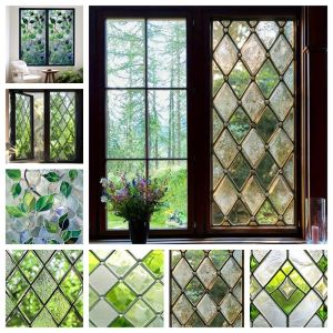 NOBLELUX Retro European Window Film Green Leaves PVC Static Cling Film Removable Electrostatic Privacy Protection Film Home Decoration