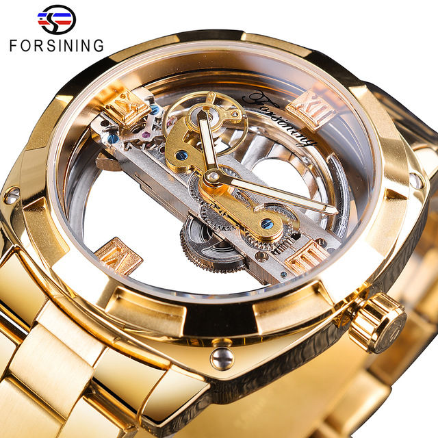 New Hot Forsining Transparent Gold Mechanical Watch Men's