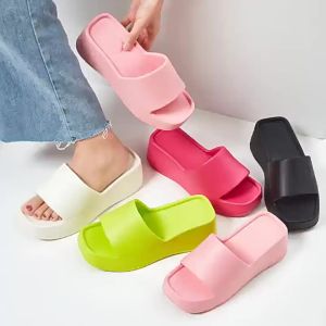 [Free Shipping] 6cm Thick-Soled Slippers for Outdoor Wear EVA Korean Style Womens Shoes One-Strap Wedge Sandals Slippers