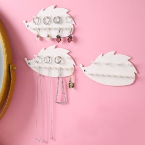 BLACKON 2Pcs Punch-Free Jewelry Storage Rack Wall Mounted Dual Layer Hedgehog Jewelry Hook Creative Seamless Sticky Hook Living Room