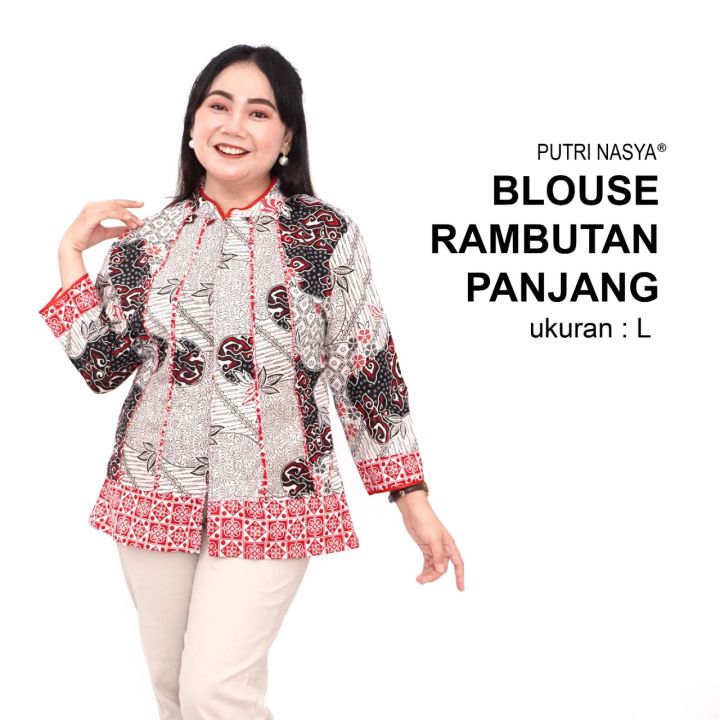 Atasan Batik Blouse Big Size Wanita Lengkap L-XL-2L-3L-4L-5L-6L-7L Model Blus Jumbo Seragam Batik / Atasan Batik Big Size Formal / Pakaian Model Batik Kantor Kerja Formal LD 140
