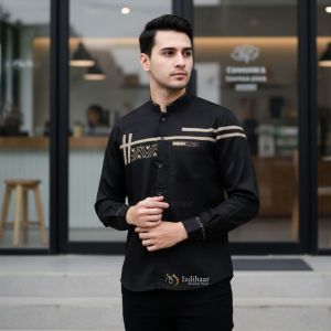 Baju Koko Modern Lengan Panjang Motif Batik Zoled dengan List Lengan Berkancing - Ukuran M-XXXL - Bisa COD