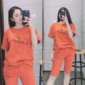 Đồ bộ nữ đồ bộ mặc nhà đẹp dễ thương bigsize Đồ bộ thun nữ cotton thể thao Đồ ngủ nữ trung niên quần lửng ngố ESHOP AD02