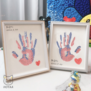 DIY Handprint Wooden Shadow Box Frame with Paint Set 8R Photo Frame with Stand Display Hand Paint for Couple Gifts