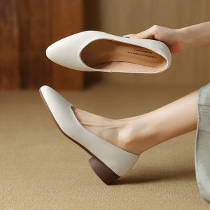 G7 Genuine Leather Soft Leather Single Shoes for Women Soft Bottom Low Heel 2025 Autumn Shallow Mouth Off-White Commuting Silent Professional Comfortable Womens Shoes 7/7