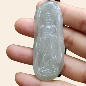 High Quality Light Green Hue Icy Translucent Natural Type A Jadeite Jade crafted as Amitābha to wear as Pendant certificate weighs 18.67 grams measurement 61.2 * 24.2 * 6.2 mm (pendant281)