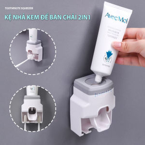 Kệ Nhả Kem Đánh Răng Để Bàn Chải 2in1 Dán Tường Nhà Tắm Kèm Miếng Dán Siêu Dính Tiện Lợi