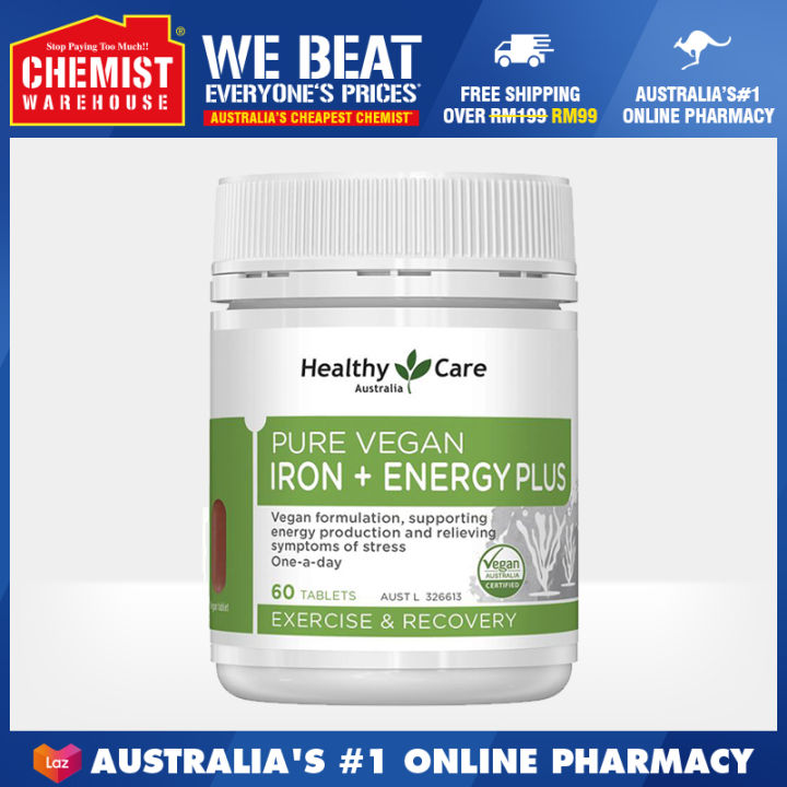 Healthy Care Pure Vegan Iron + Energy Plus 60 Tablets Supports nervous