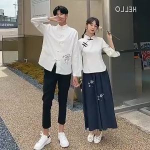 【Ship in 24H】[SADO] Plus Size Republic of China Student Wear Retro Costume Men Women Stage Performance Chorus Class Wear Suit Chinese Style Hanfu Cotton Linen Tops Improved Cheongsam Ancient Costume Daily Hanfu Suits加大码民国学生装复古演出服男女舞台表演合唱班服套装 中国风，汉服，棉