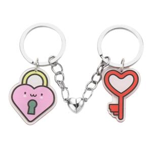 Creative Acrylic Couples Key Chain Heart-Shaped Lock Keyring Pendant Bag Charm Gift for Valentines Day Or Anniversary