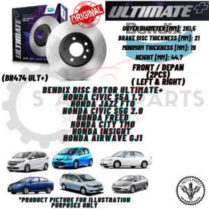 CIVIC S5A/S5G/JAZZ FTO/FREED/CITY TMO/INSIGHT/AIRWAVE GJ1 (FRONT 2PCS) BENDIX DISC ROTOR ULTIMATE+