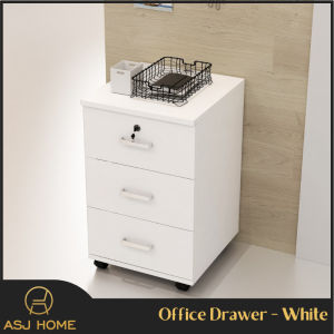 ASJ_Wooden Office 3 Tier Drawers cabinet with drawer lock and flexi wheels - Ready stock from IPOH