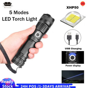 【Local delivery in Malaysia】LED XHP50 Flashlight with 18650 Battery Super Bright Zoomable Torch Light for Camping Hiking Hunting