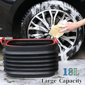 LOVWK 18/37L Car Shrinkable Storage Bucket Collapsible with Cover Car Rubbish Bin Car Folding Box Waterproof Outdoor Fishing Bucket Fishing