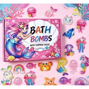 SKISOPGO 12PCS Kids Bath Bombs with Toy Colorful Bubble Bath Fizzy Ball Fun Educational Bomb Gift Set Toy